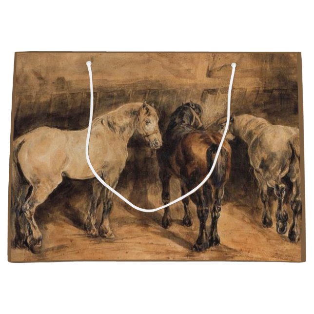 Three Horses in Their Stable Large Gift Bag (Front)