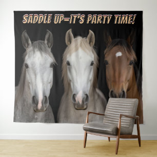 Three Horses Party Time Photo Backdrop  Tapestry