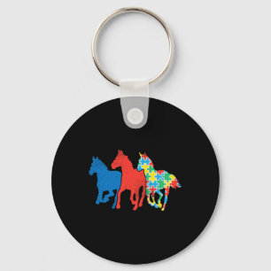 Three Horses Puzzle Red Blue Autism Awareness ASL Keychain