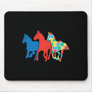 Three Horses Puzzle Red Blue Autism Awareness ASL Mouse Pad