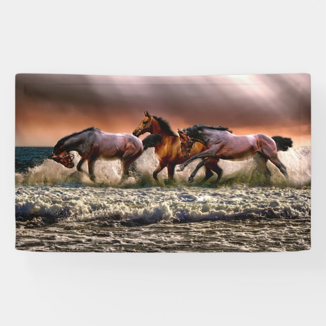 Three Horses Trotting in the Ocean Banner (Horizontal)