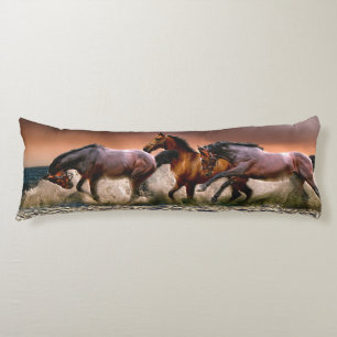Three Horses Trotting in the Ocean Body Pillow