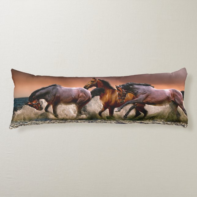 Three Horses Trotting in the Ocean Body Pillow (Front)