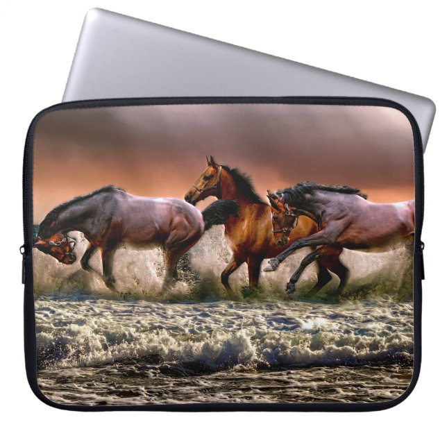 Three Horses Trotting in the Ocean Laptop Sleeve (Front)