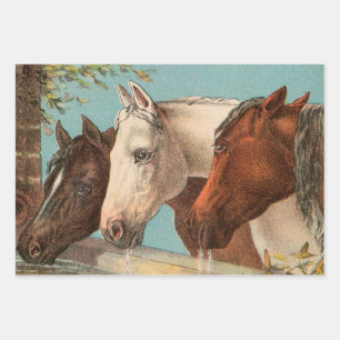 Three horses vintage illustration wrapping paper sheet
