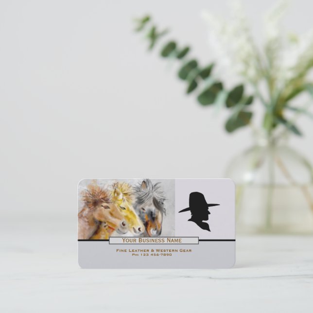 Three Horses Western Business Card (Standing Front)