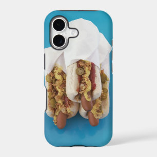 Three hot dogs in buns