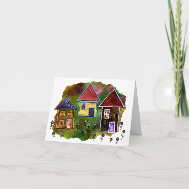 Three House Collage with Flowers Card (Front)