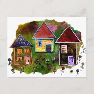 Three House Collage with Flowers Postcard