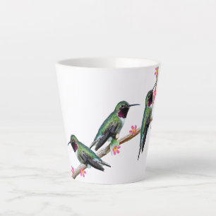 Three Hummingbirds perched on a branch of a Floss  Latte Mug