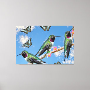 Three Hummingbirds perching on a branch Floss Silt Canvas Print