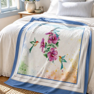 Three Hummingbirds Watercolor Fleece Blanket (M)