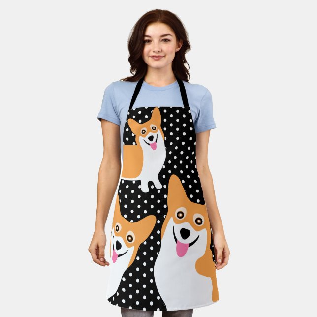 Three Hungry Corgis Funny Apron (Worn)