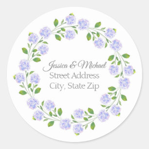 Three Hydrangeas Watercolor Floral Wreath Classic Round Sticker