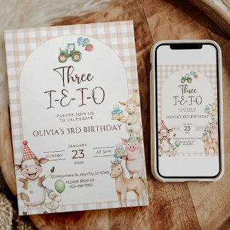 Three I E I O Farm 3rd Birthday Invitation