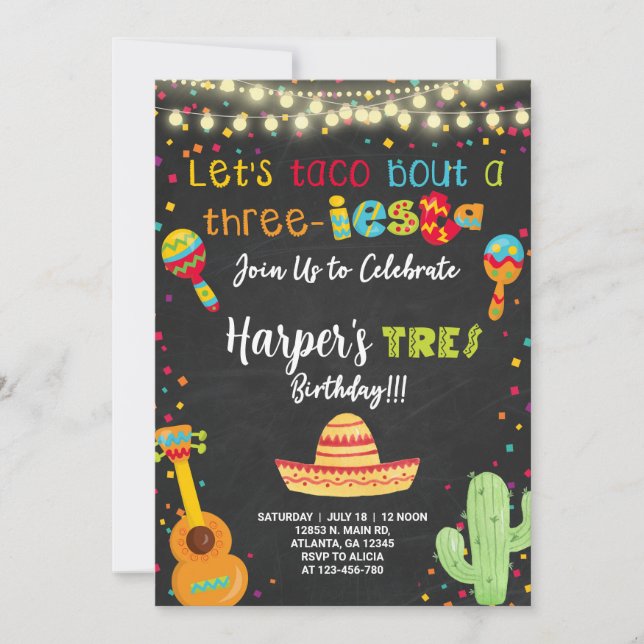Three-iesta fiesta girl birthday invitation. invitation (Front)