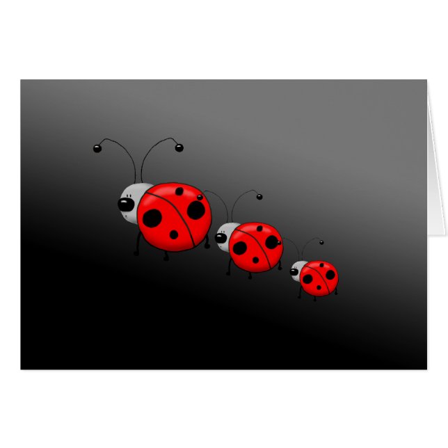 Three Illustrated Ladybugs Greeting Card (Front Horizontal)