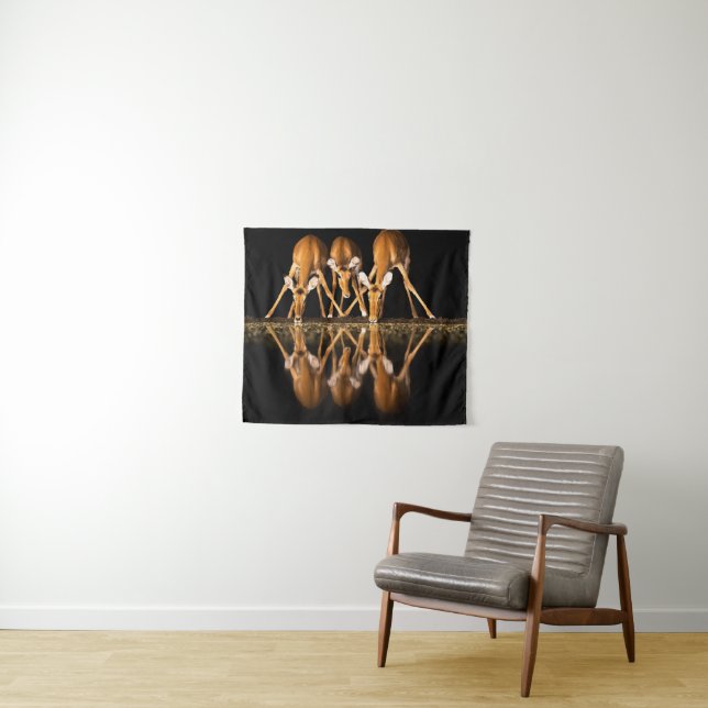 Three Impala Drink Together at Night Tapestry (In Situ (Horizontal))