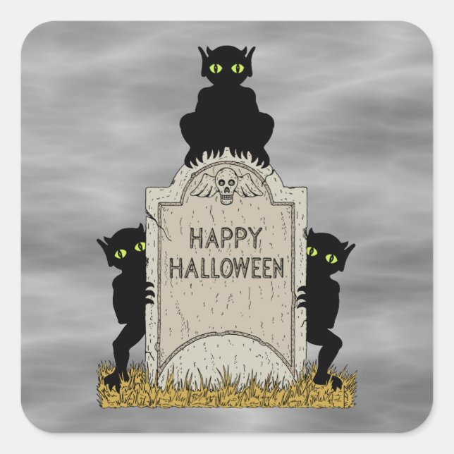 Three Imps Happy Halloween Square Sticker (Front)