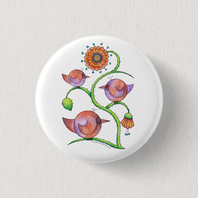 'Three in a tree' Birds 1 Inch Round Button (Front)