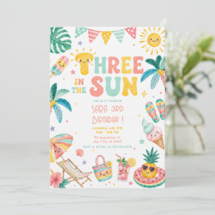 Three in the Sun 3rd Birthday Beach Party Invitation
