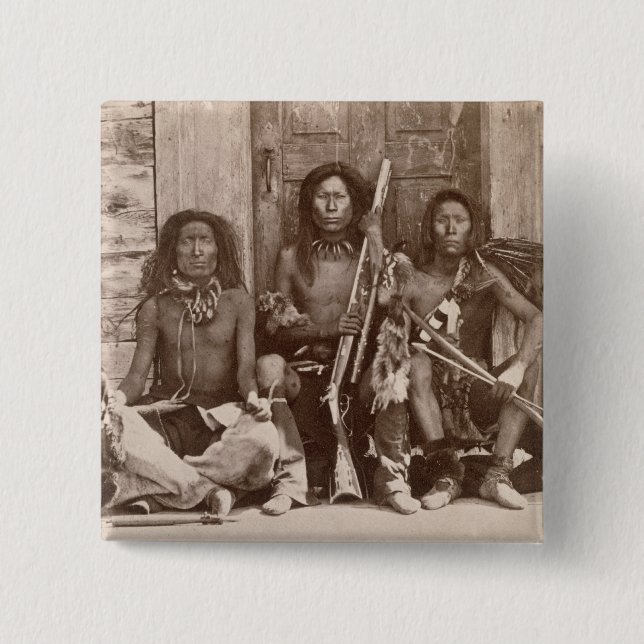 Three Indian Braves, photographed by the Royal Eng 2 Inch Square Button (Front)