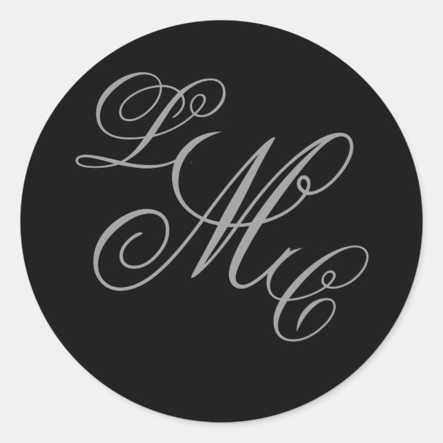 Three Initial Monogram Black Grey Wedding Sticker (Front)