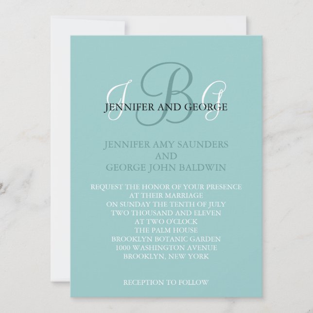 Three Initials Wedding Invitation Blue (Front)