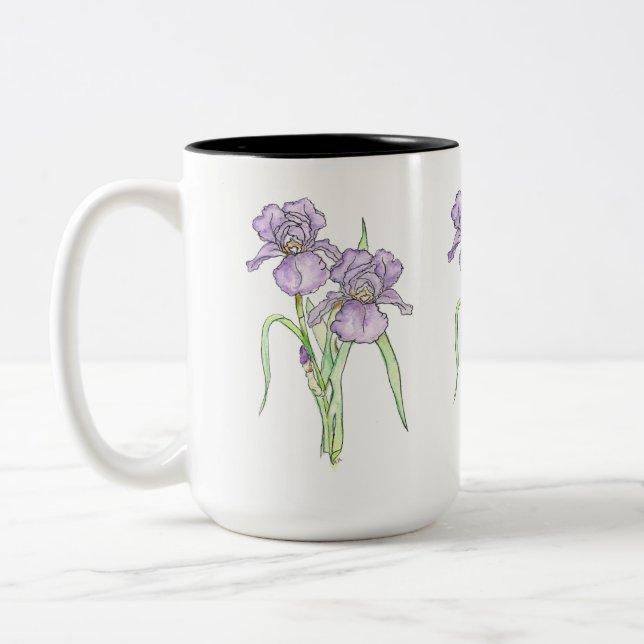 Three Iris Floral Two-Tone Coffee Mug (Left)