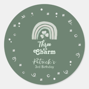 Three Is A Charm Shamrock Any Age Birthday Classic Round Sticker