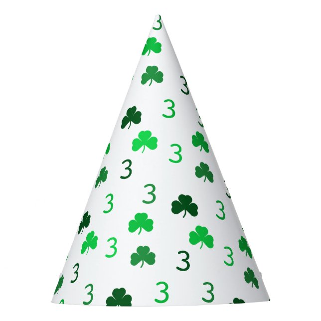 Three Is A Charm St Patrick's Day 3rd Birthday Party Hat (Front)
