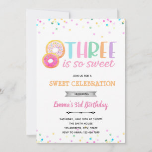 Three is so sweet doughnut invitation
