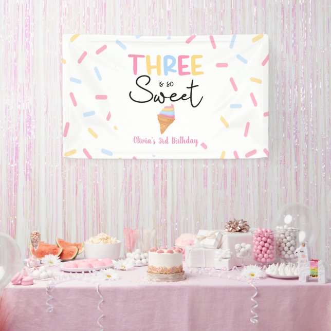 Three Is So Sweet Ice Cream 3rd Birthday Party Banner (Party)