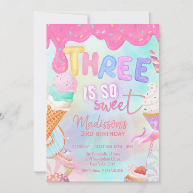 three is so sweet invitation (Front)