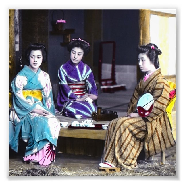 Three Japanese Geisha Vintage Old Japan Photo Print (Front)