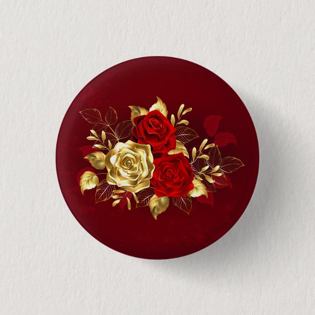 Three Jewellery Roses 1 Inch Round Button (Front)