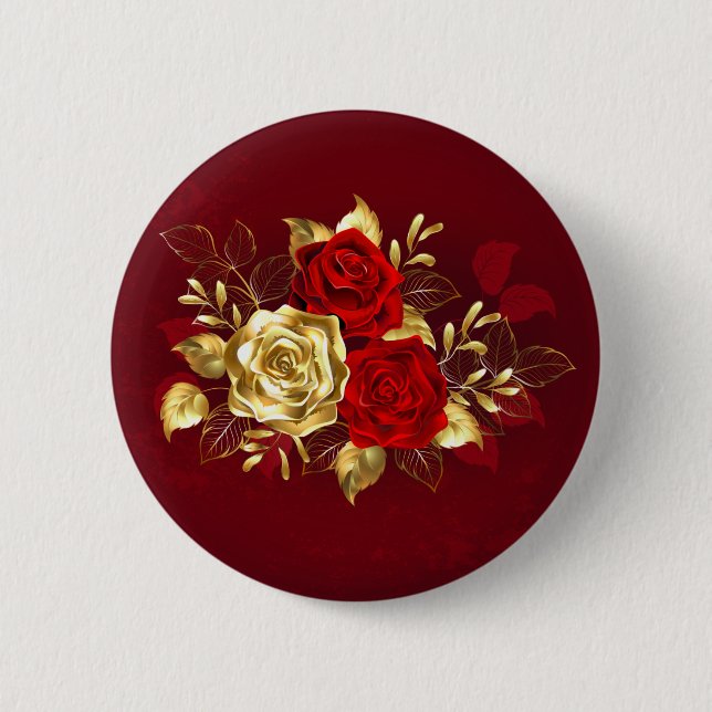 Three Jewellery Roses 2 Inch Round Button (Front)