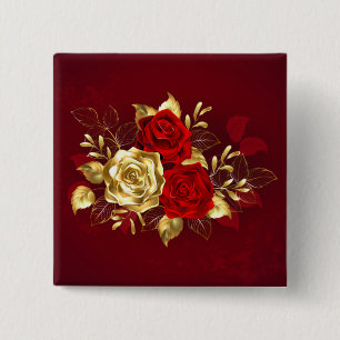 Three Jewellery Roses 2 Inch Square Button