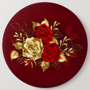 Three Jewellery Roses 6 Inch Round Button