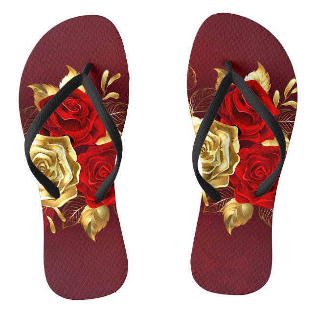 Three Jewellery Roses Flip Flops (Footbed)