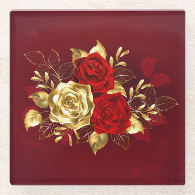 Three Jewellery Roses Glass Coaster (Front)