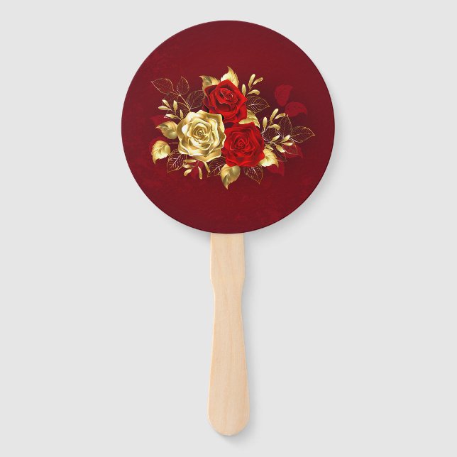 Three Jewellery Roses Hand Fan (Front)