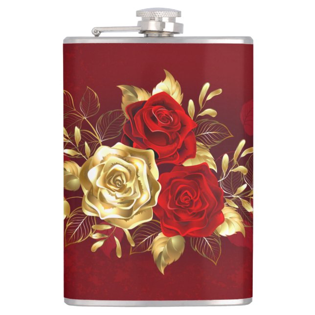 Three Jewellery Roses Hip Flask (Front)