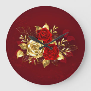 Three Jewellery Roses Large Clock