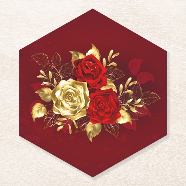 Three Jewellery Roses Paper Coaster (Front)