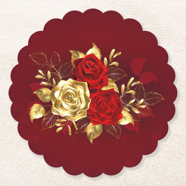 Three Jewellery Roses Paper Coaster (Front)