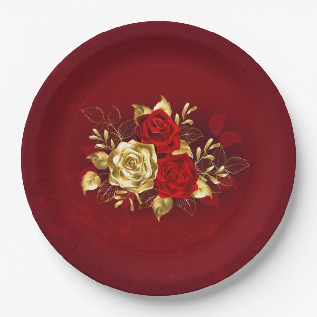 Three Jewellery Roses Paper Plate (Front)