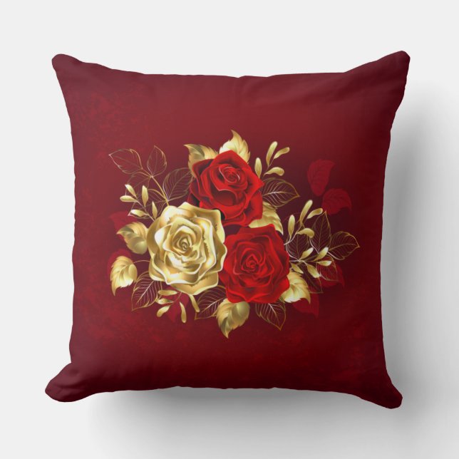 Three Jewellery Roses Throw Pillow (Front)