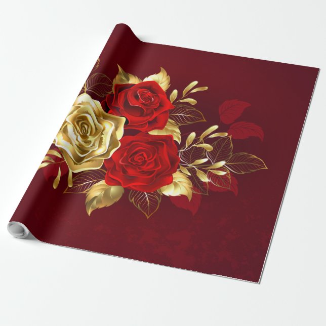 Three Jewellery Roses Wrapping Paper (Unrolled)