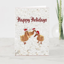 Three Jolly Santa Ducks in Snow Christmas Card